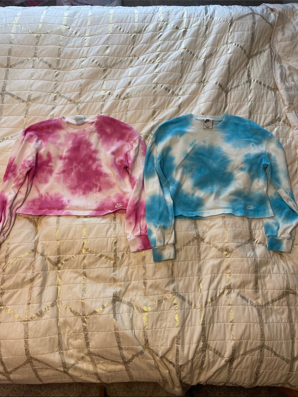 Nike Pink and Blue Tie-Dye Cropped Sweatshirts